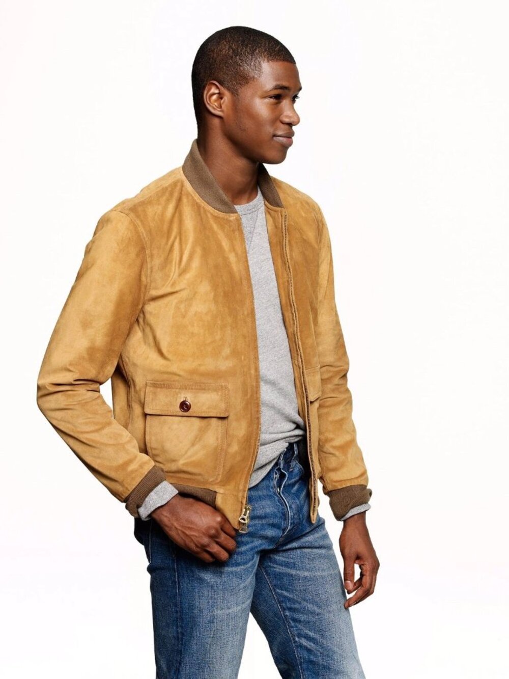 J Crew Men's Suede Varsity Bomber Jacket  - Brown - Men's Small (Style A2287)
